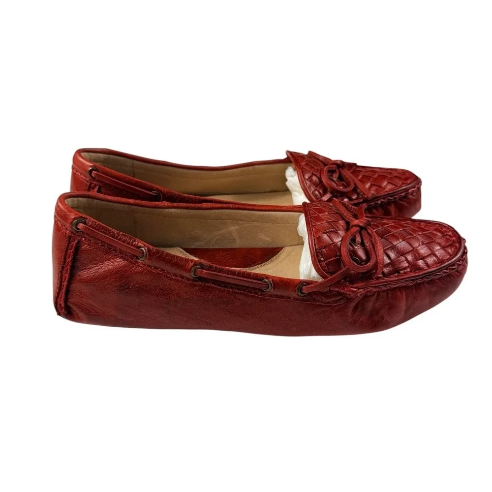 Frye Reagan Woven Burnt Red Leather Driving Loafers Womens 10M 72325 Bow NEW